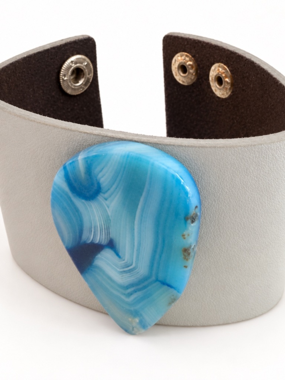 Blue Banded Agate Gray Wide Cuff Bracelet